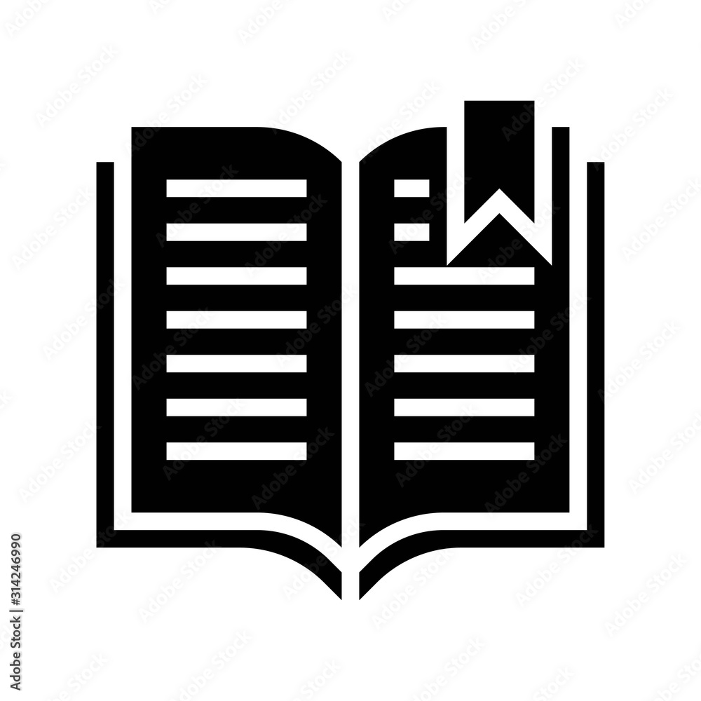 Open book with bookmark, solid style icon Open book with bookmark, solid style icon
