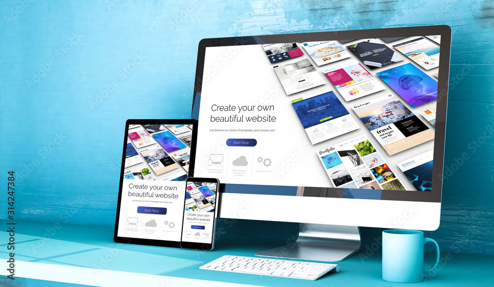 responsive devices with website builder home on blue studio responsive devices with website builder home on blue studio