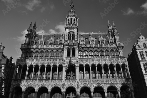 Brussels, Belgium - October 13th 2017 : Focus on the facade of the house of King ('La maison du roi' in french, or the 'Broodhuis' in dutch), a beautiful neogothic building on the famous Grand-Place.