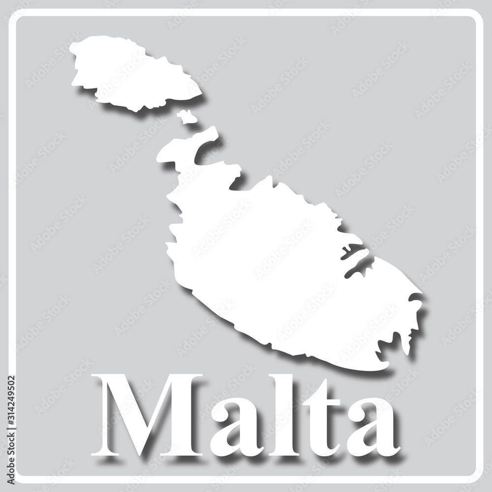 gray icon with white silhouette of a map Malta gray icon with white silhouette of a map Malta