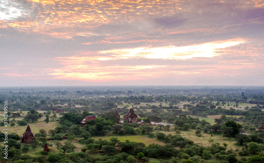 Beautiful scenery of Bagan is an ancient city in central Myanmar in sunrise time, This temple town is one of Myanmar’s main attractions