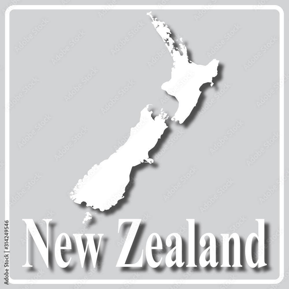 gray icon with white silhouette of a map New Zealand