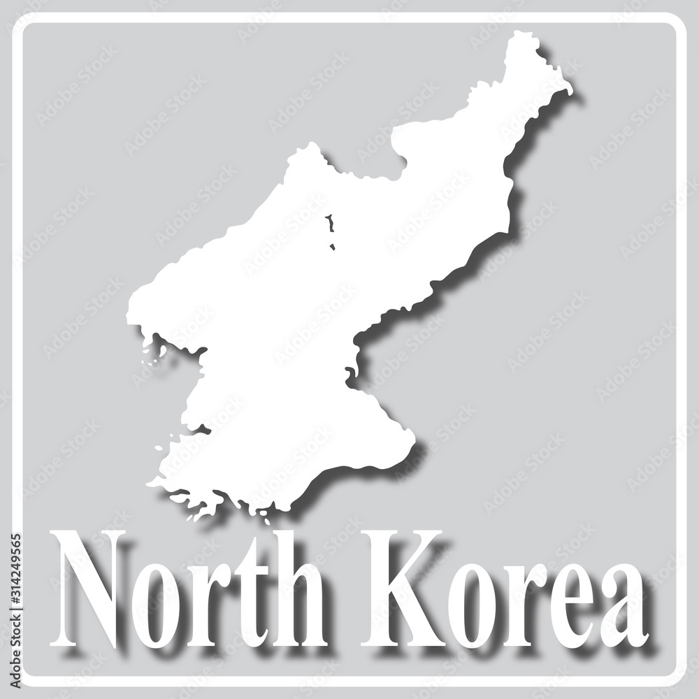 gray icon with white silhouette of a map North Korea gray icon with white silhouette of a map North Korea