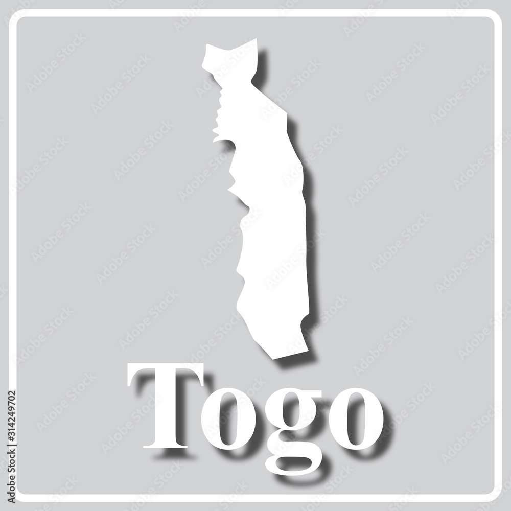 gray icon with white silhouette of a map Togo gray icon with white silhouette of a map Togo