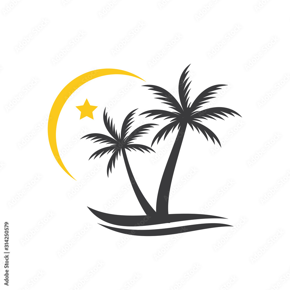 Palm logo template design vector. beach , sea