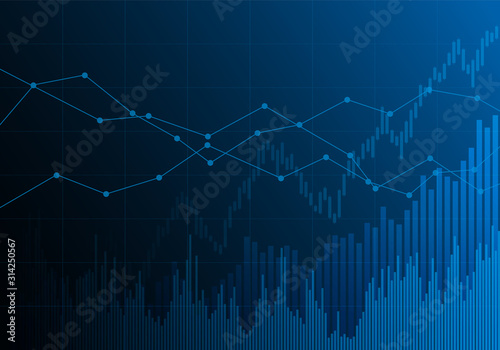 Illustration of blue financial chart with increasing tendency. Market and stock index, vector