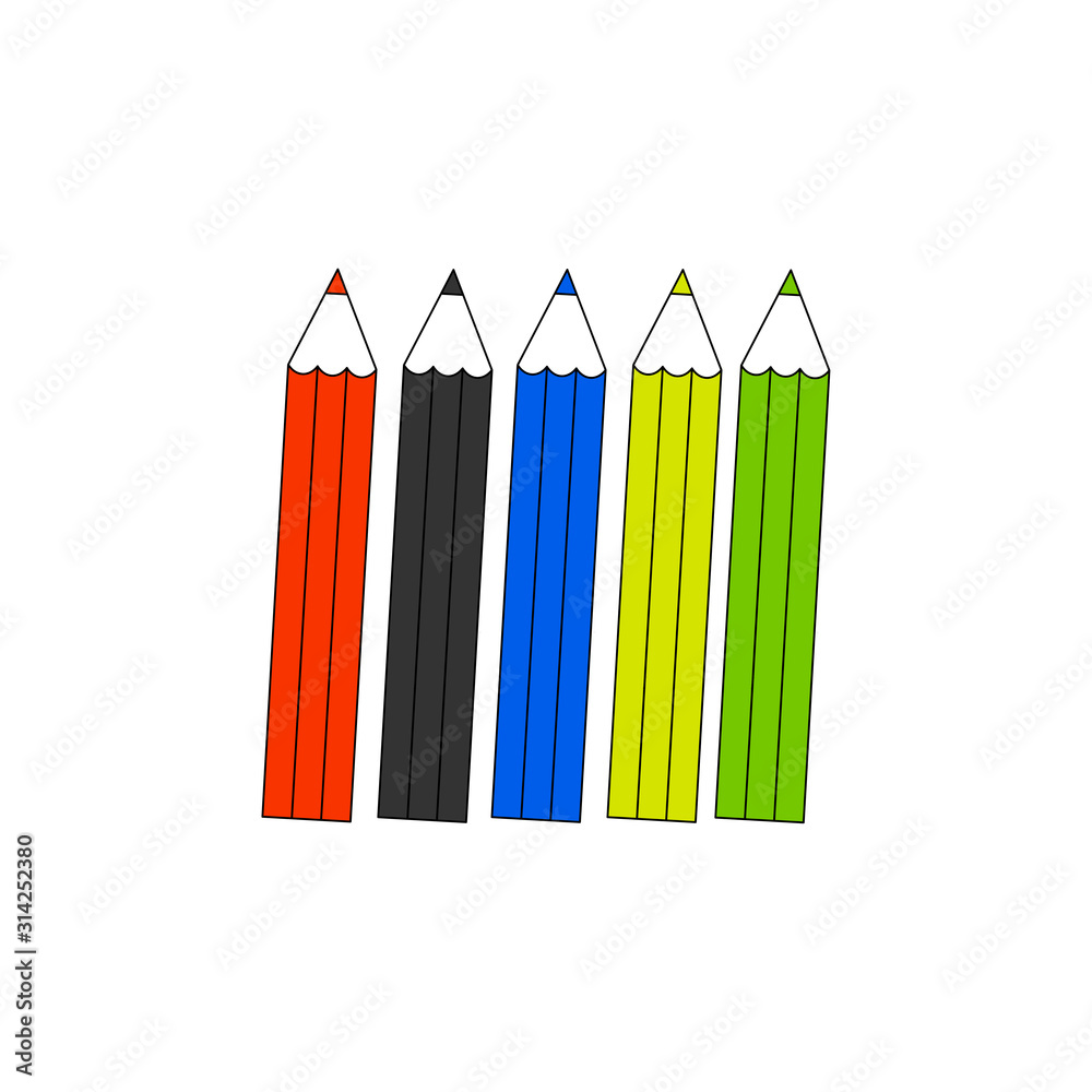 Five Pencils Vector Icon. Stock vector illustration isolated on white background. Five Pencils Vector Icon. Stock vector illustration isolated on white background.