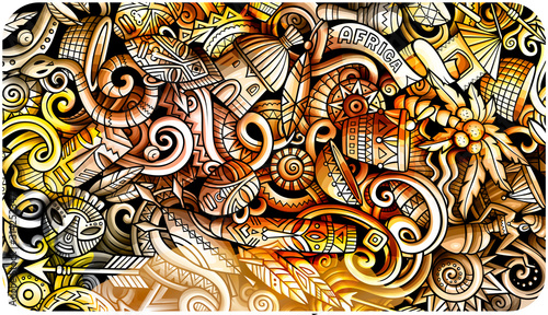 Africa hand drawn doodle banner. Cartoon detailed flyer.