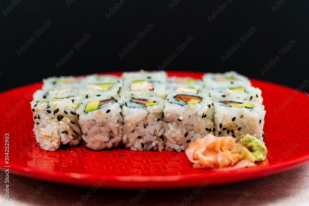 Japanese food Sushi Roll Maki of Salmon and avocado Japanese food Sushi Roll Maki of Salmon and avocado