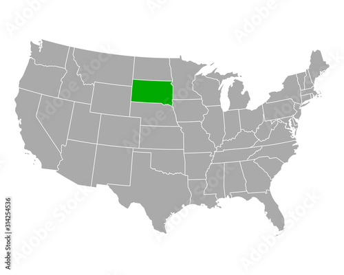 Karte von South Dakota in USA