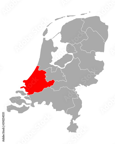 Karte von Südholland in Niederlande