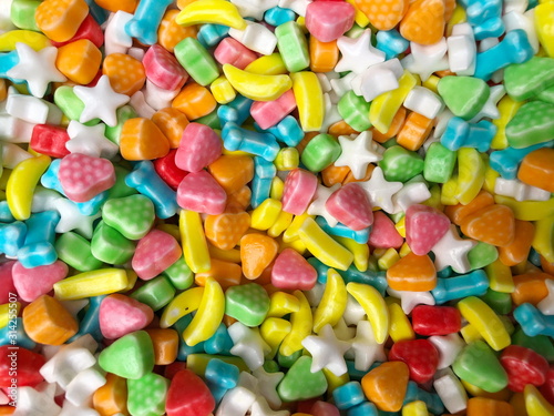 Closeup Mixed colorful candies background