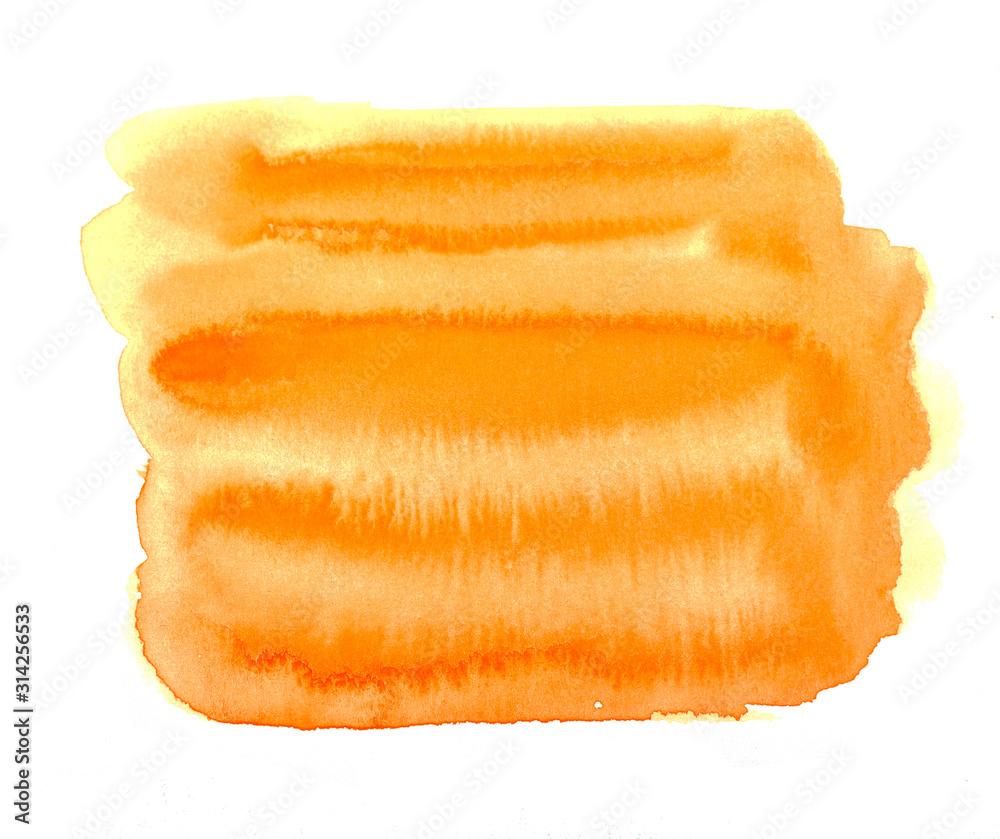 Fototapeta premium Orange watercolor background isolated on white. Top view.