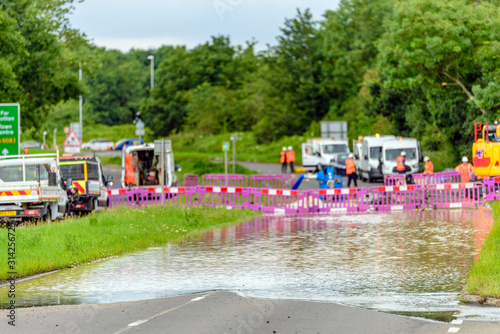 flood road in england blocked for emergency photo