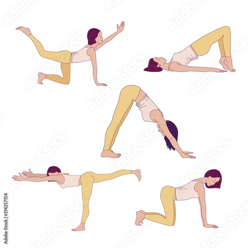 Exercises to strengthen the muscles of the vagina and pelvic floor muscles. Kegel exercises. Vector illustration isolated on white background. Simple line style.