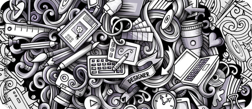 Designer hand drawn doodle banner. Cartoon detailed flyer.