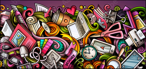 Designer hand drawn doodle banner. Cartoon detailed flyer.