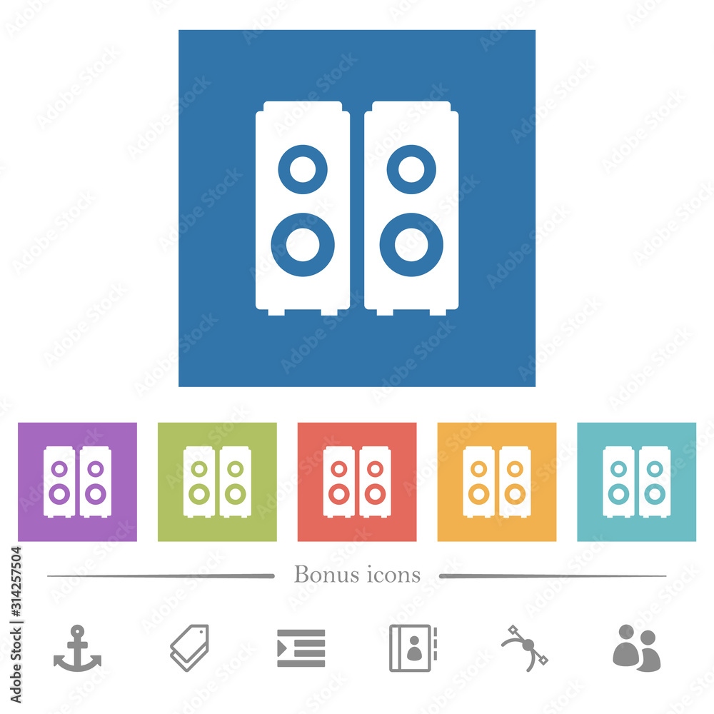 Speakers flat white icons in square backgrounds Speakers flat white icons in square backgrounds