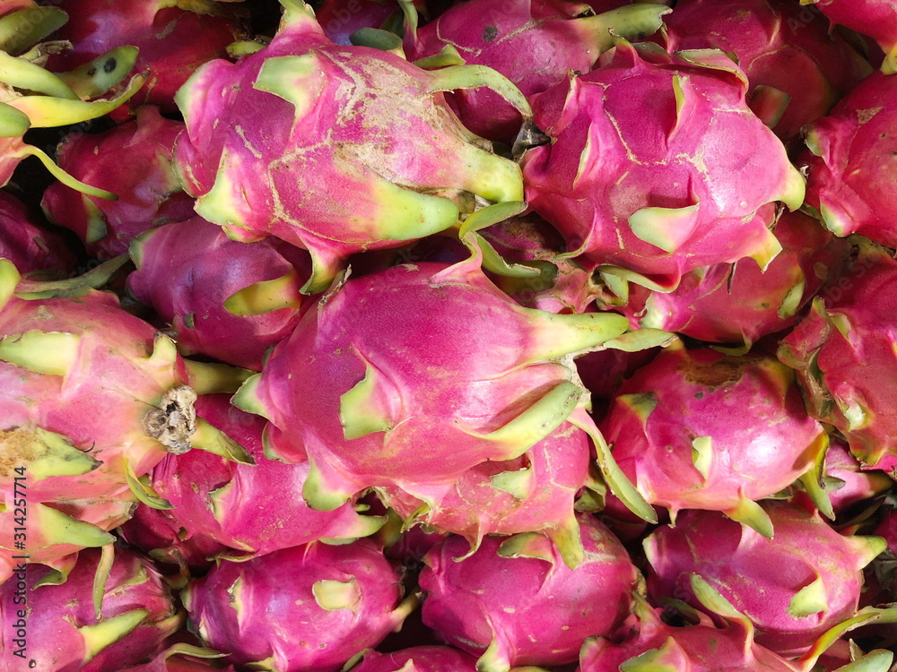 Dragon fruit on market stand, Thailand. Dragon fruit on market stand, Thailand.