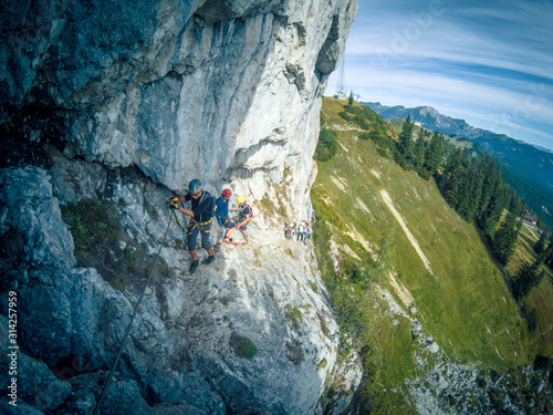 Via ferrata Intersport Klettersteig in the Austrian Alps, the beginning of the hike