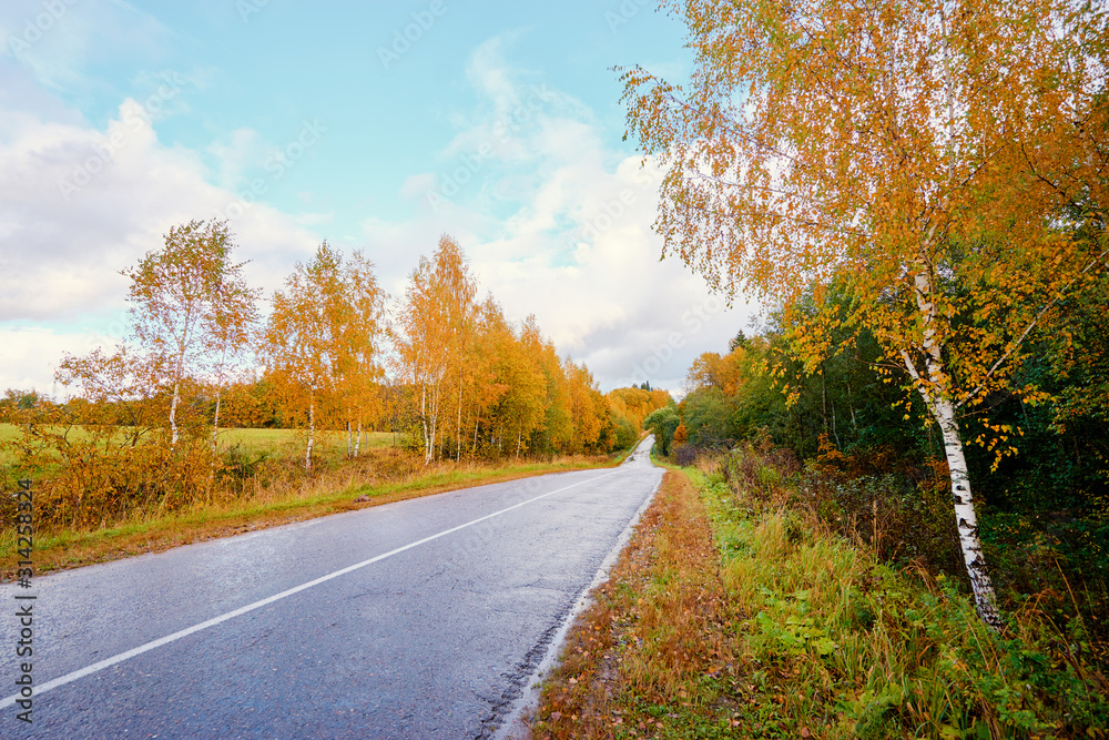 Fall season. Beautiful landscape with empty road. Fall season. Beautiful landscape with empty road.