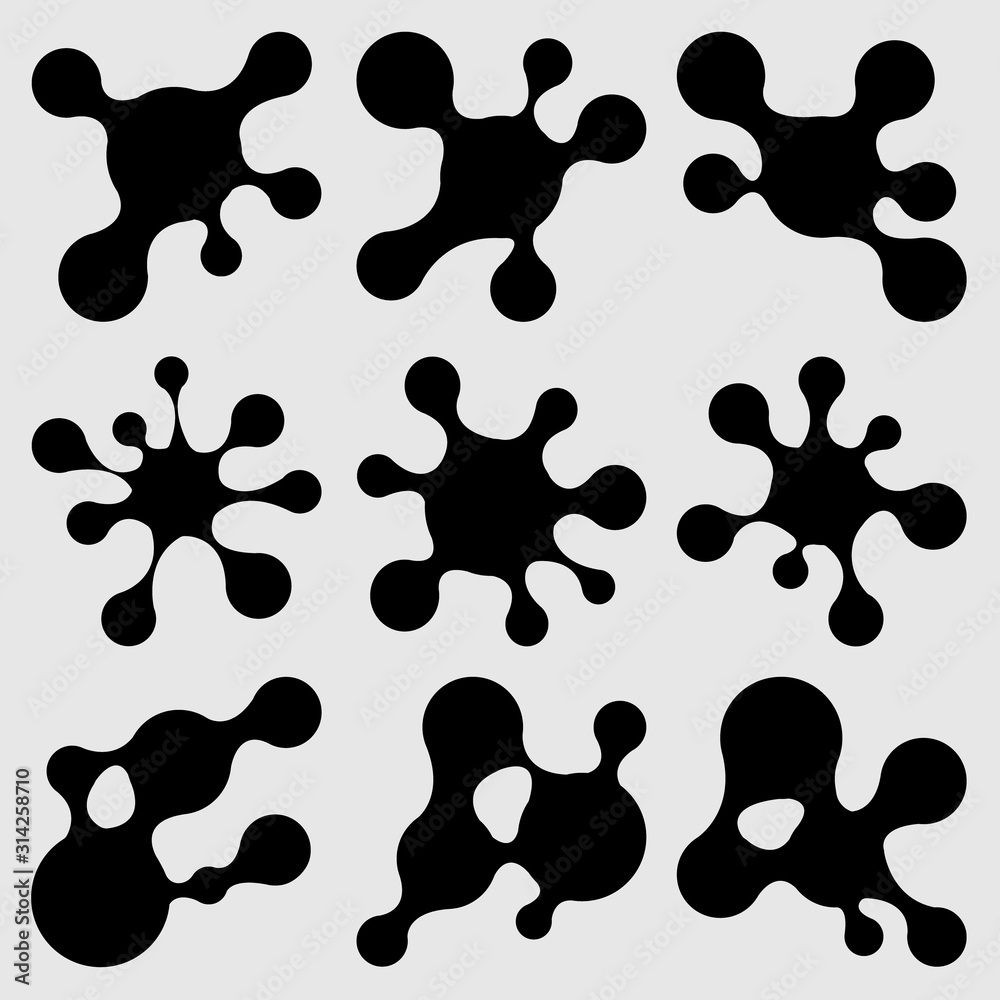 A set of blot images. Ink splashes on the paper. A set of blot images. Ink splashes on the paper.