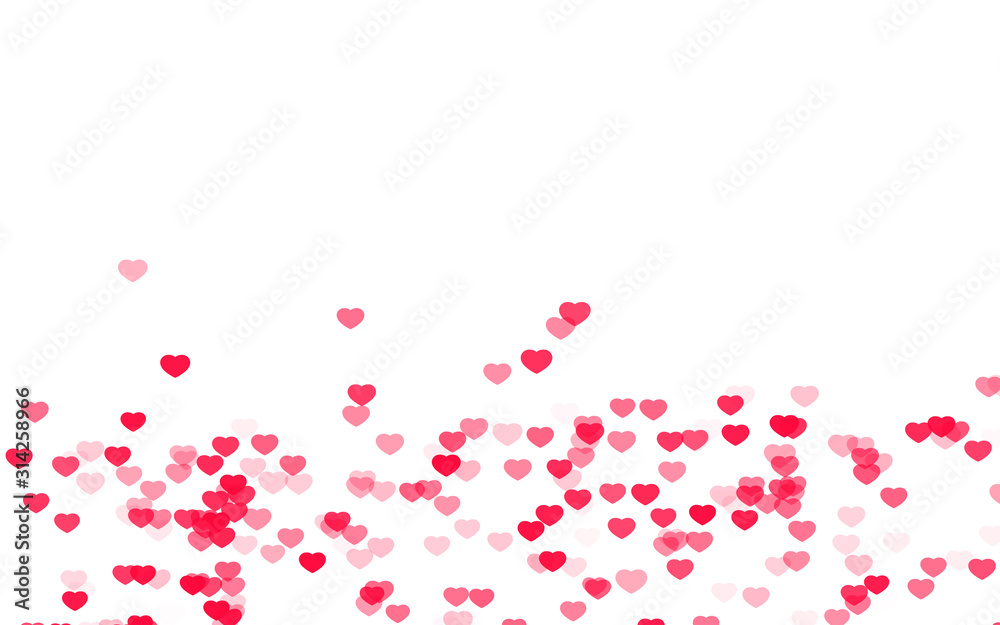 Valentine day pink red hearts on white background.