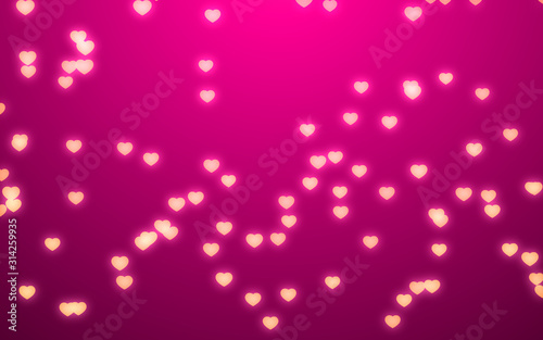 Valentine day white hearts light on pink background.