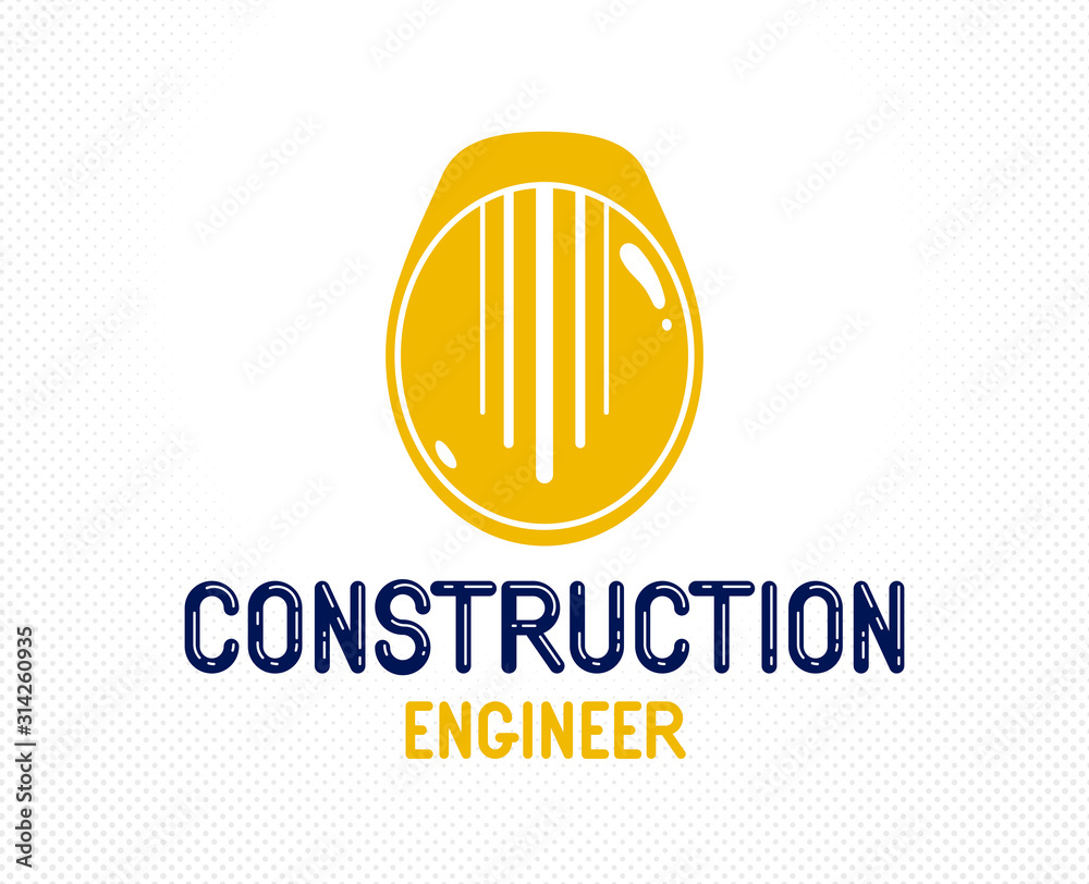 Engineer logo or icon with yellow safety helmet, stylish industrial and construction graphic design element. Engineer logo or icon with yellow safety helmet, stylish industrial and construction graphic design element.