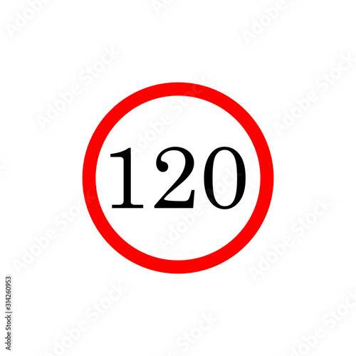 120 speed limitation road board sign. Vector illustration isolated on white background