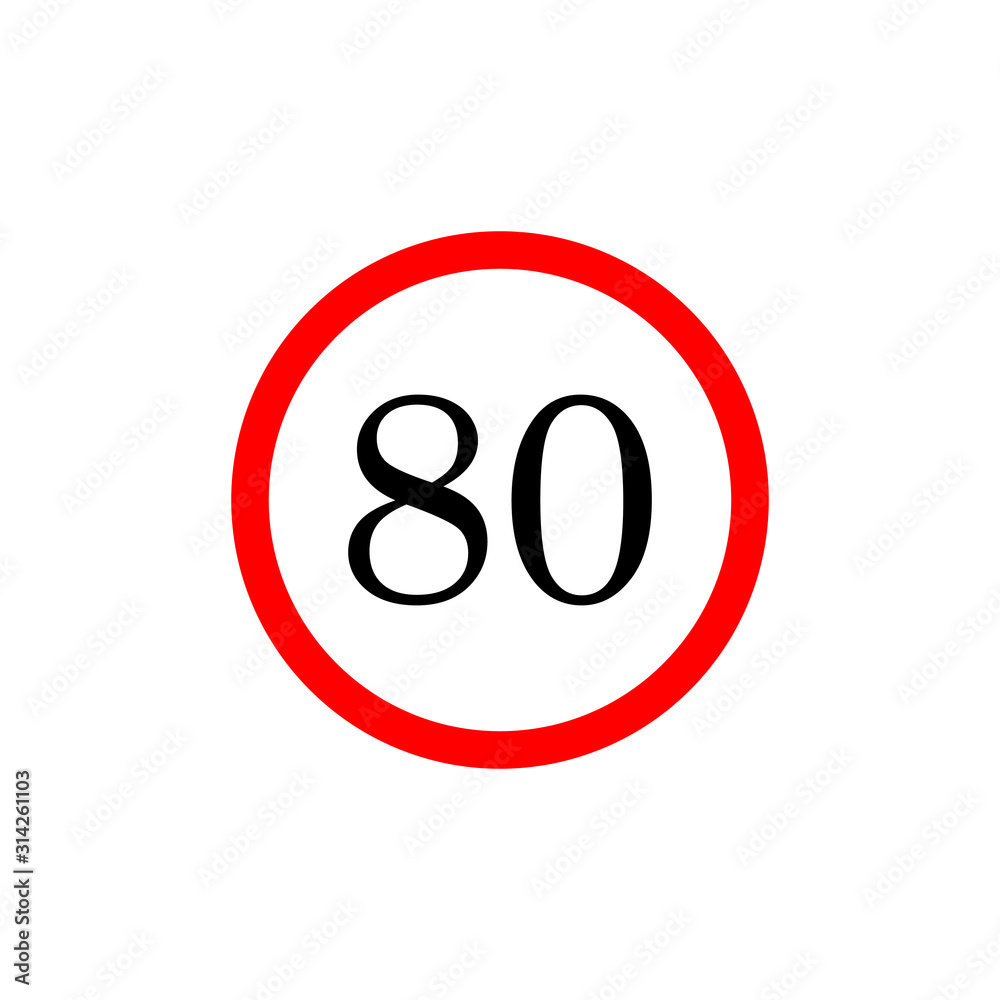 80 speed limitation road board sign. Vector illustration isolated on white background 80 speed limitation road board sign. Vector illustration isolated on white background