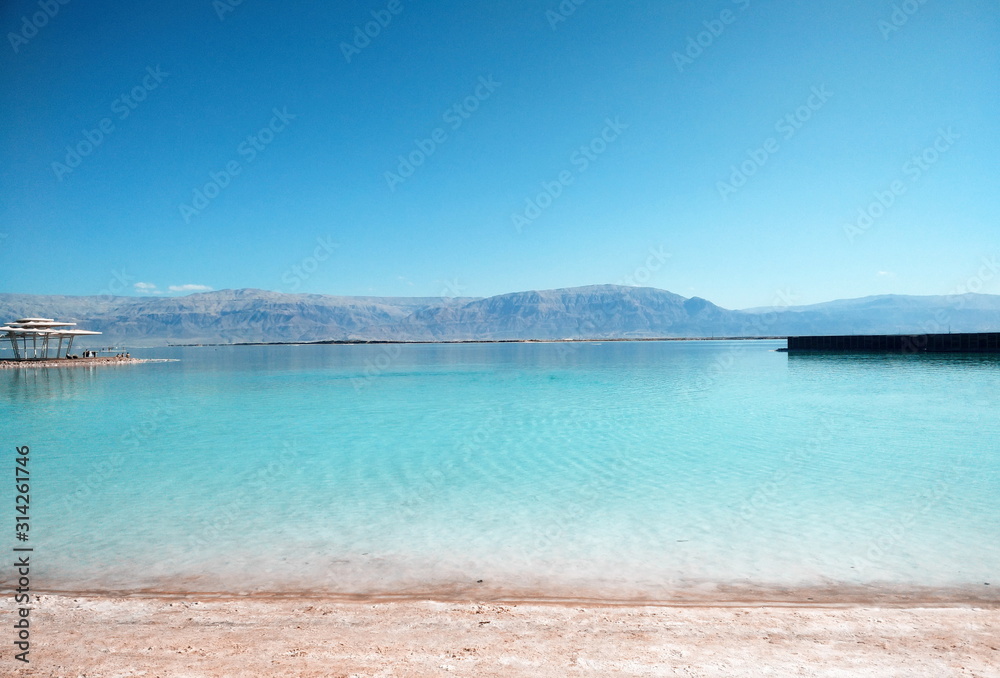 View on the salty Dead Sea in Israel - obrazy, fototapety, plakaty 