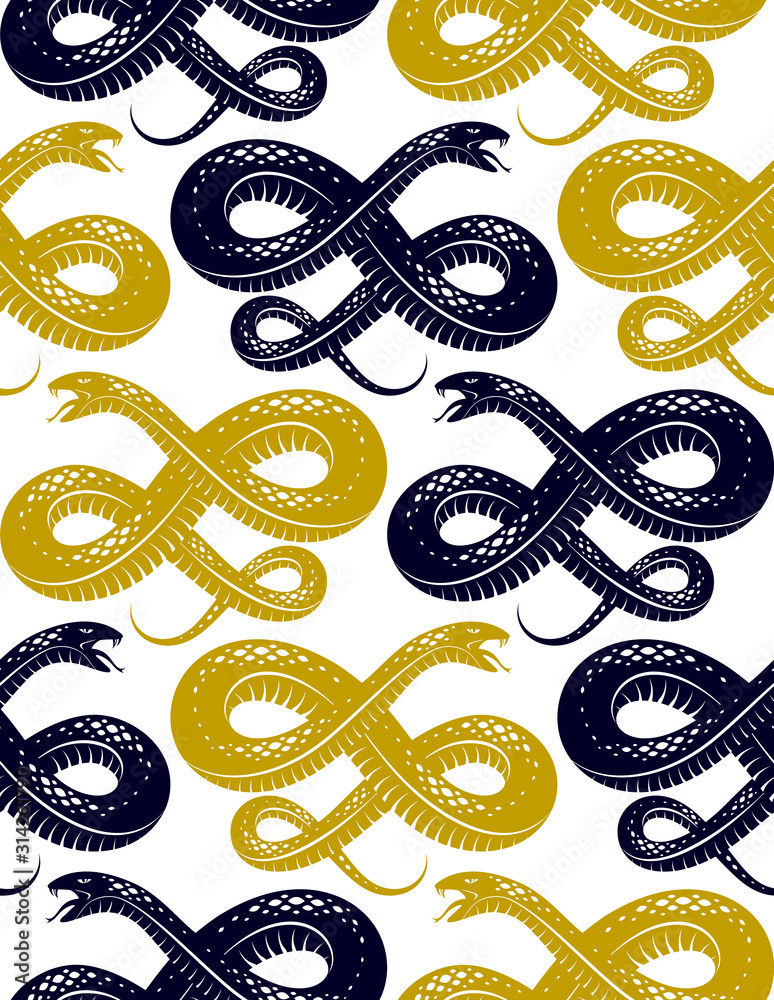 Repeat snakes seamless vector pattern, tiling endless background with ...