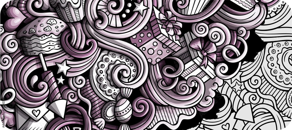 Holidays hand drawn doodle banner. Cartoon detailed flyer. Holidays hand drawn doodle banner. Cartoon detailed flyer.
