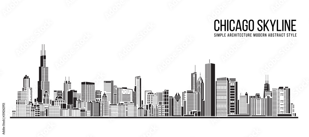 Naklejka premium Cityscape Building Prosta architektura nowoczesnej sztuki abstrakcyjnej w stylu ilustracji wektorowych projekt - miasto Chicago