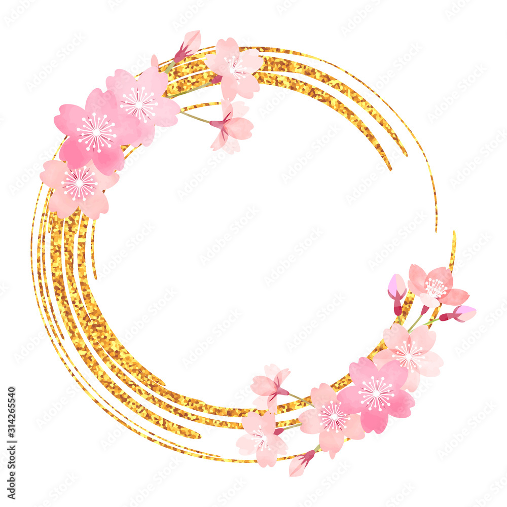 桜 丸いフレーム 手描き水彩風 03 Stock Vector Adobe Stock