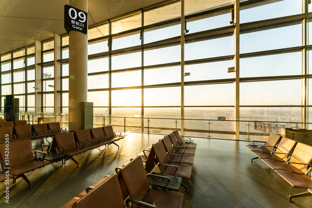 Chairs in modern airport terminal