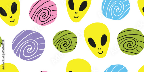 childish seamless pattern with cosmos ufo alien