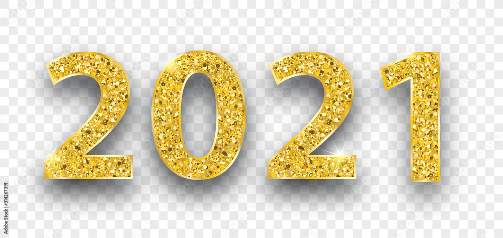 2021 Golden Glitter Transparent - obrazy, fototapety, plakaty 