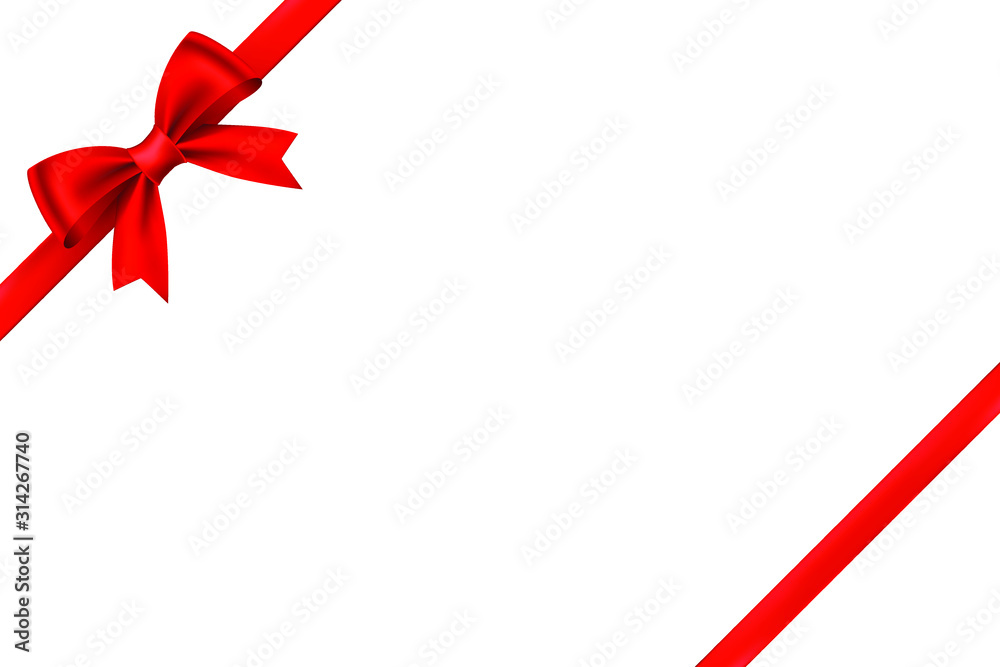 Shiny red ribbon bow on white background. Festival or holiday gift concept. Shiny red ribbon bow on white background. Festival or holiday gift concept.