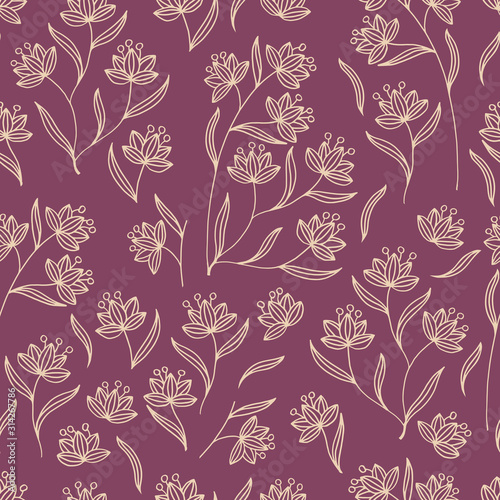 Abstract seamless pattern with flowers on a Burgundy background