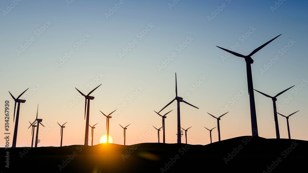 Wind Turbine on Grass at Sky Background Wind Turbine on Grass at Sky Background
