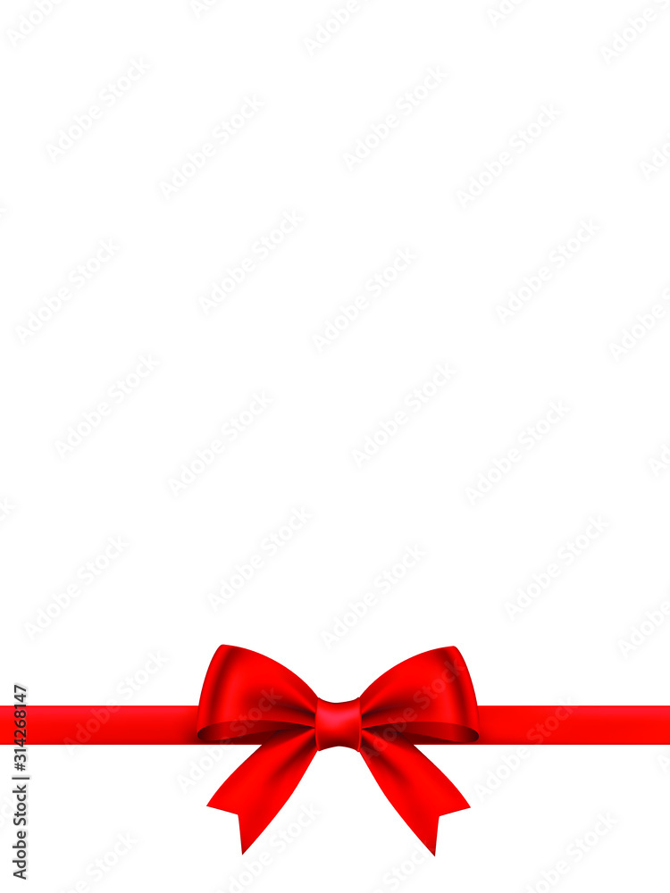 Shiny red ribbon bow on white background. Festival or holiday gift concept. Shiny red ribbon bow on white background. Festival or holiday gift concept.