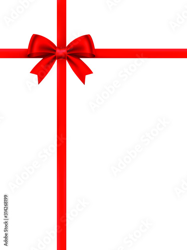 Shiny red ribbon bow on white background. Festival or holiday gift concept.