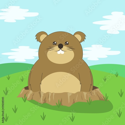 Cute Groundhog illustration, happy groundhog day