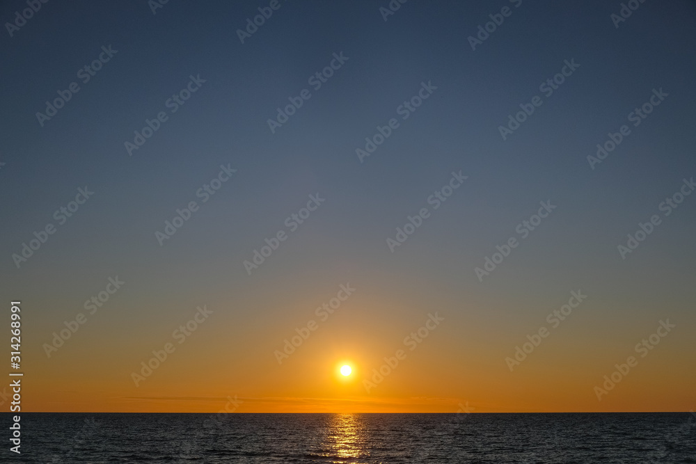 Perfect burning sunset sea horizon in cilento south of italy, nature backgrounds