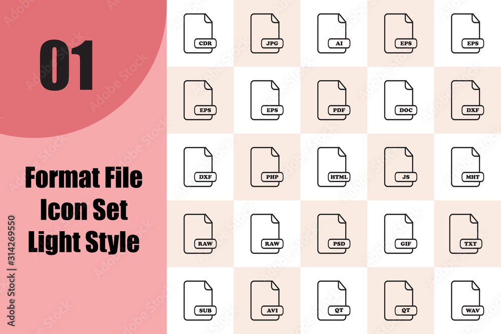 Format File Icon Set Light Style Format File Icon Set Light Style