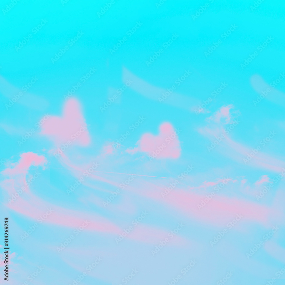 Fototapeta premium Aqua color turquoise abstract background with pink hearts