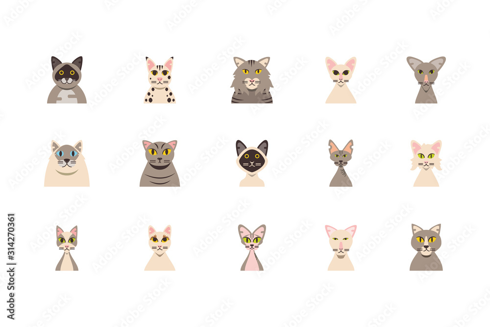 Isolated set of cute white and light brown cats cartoons vector design Isolated set of cute white and light brown cats cartoons vector design