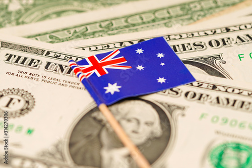 Australia flag on dollar banknotes background : Banking Account, Investment Analytic research data economy, trading, Business company concept..